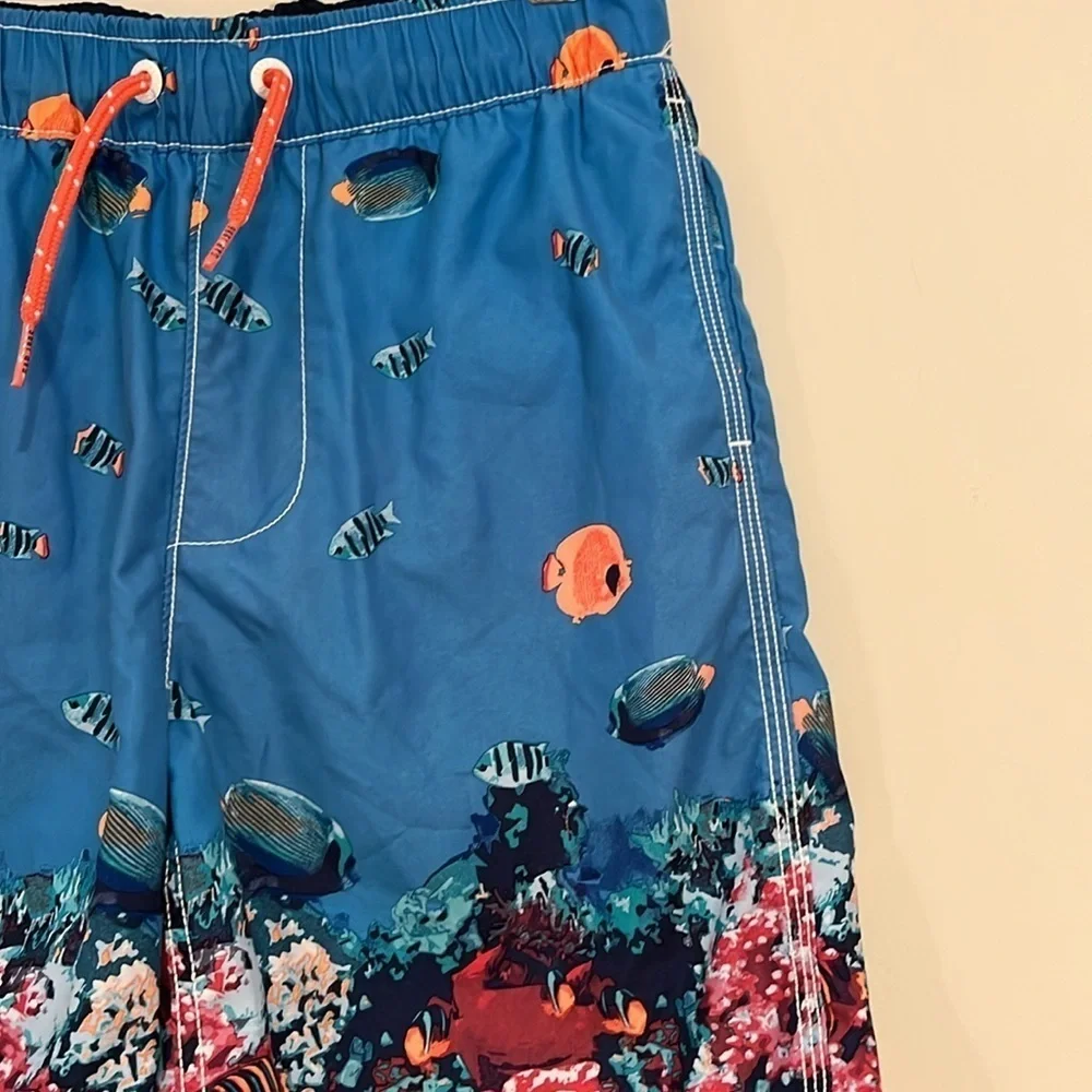 GAP KIDS Youth Boys XL Swim Trunks Blue Ocean Fish Mesh Lining Swim Suit EUC